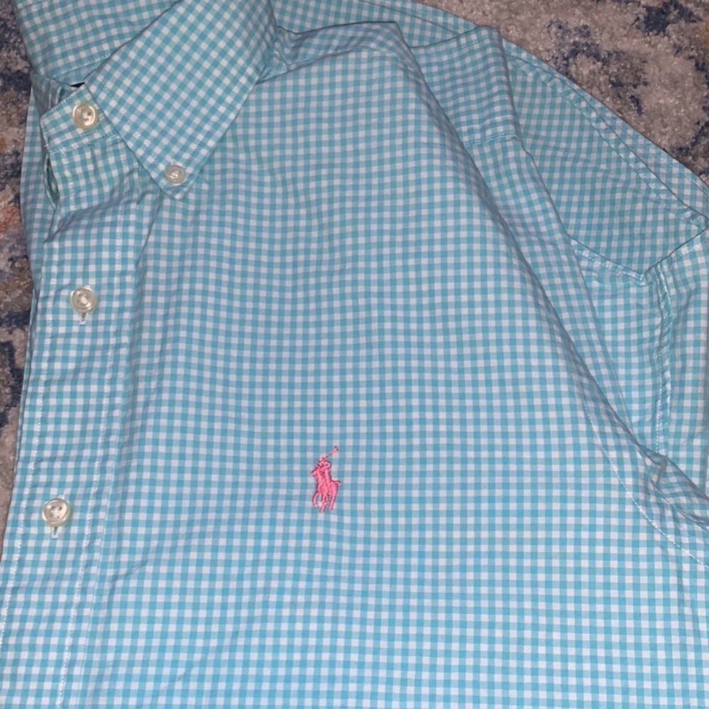 Men’s gingham Teal Ralph Lauren Polo dress shirt M